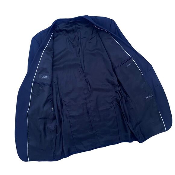 🔲 ZARA Men’s Navy Wool Blazer | US 40R | Modern Cut, Timeless Swagger - Picture 4 of 8